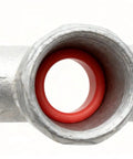 Close-up of red O-ring in pipe fitting, part of Silicone O Ring Kit With Metric Sizes 70 Shore A Hardness For Extreme Temperature Sealing.