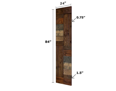 Side view of a single multicolor panel from the Solid Wood Double Sliding Barn Door Kit With Hardware - Two 24x84 Panels Total 48x84