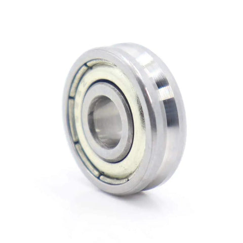 V Groove Sealed Ball Bearing Set For Pulley Wheels And Guide Tracks, showing a close-up of the bearing with metallic finish.