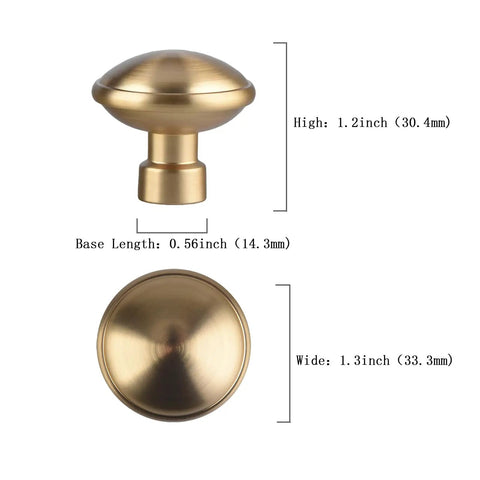 Champagne Bronze Cabinet Knobs Set Of 10 For Kitchen Cupboards And Dressers, Zinc Alloy Pulls, dimensions labeled for easy install.
