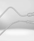 Close-up of All In One Trim Tilt Hydraulic Ram Cylinder Hose Kit With Braided Stainless Steel Hoses for marine use.