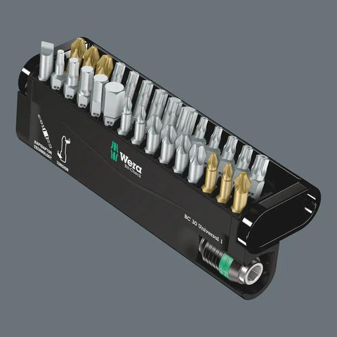 Universal Bit Check Set With Rapidaptor Quick-Release Chuck, 30-Piece Torsion Bit Kit with various bits in compact case.