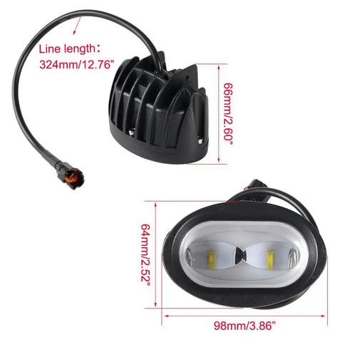 LED Headlight With Mount Bracket For Sur Ron Dirt Bikes And Electric Bikes Light Bee Models S And X Series X160 X260 dimensions shown