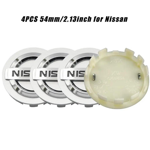 Four Pack Dope Silver Wheel Center Caps For Nissan Vehicles 54mm 2.13 Inch ABS Hub Covers Rim Caps Replacement Accessories