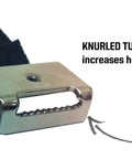 Knurled tugblock detail of Transit FlexFrame-U Bracket For U-Locks Mounting System; enhances secure locking power for bikes.