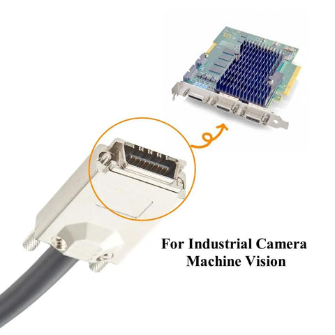CX4 Infiniband Cable With Screw Lock For Industrial Cameras And Frame Grabbers, multi channel link close-up of connector and frame grabber