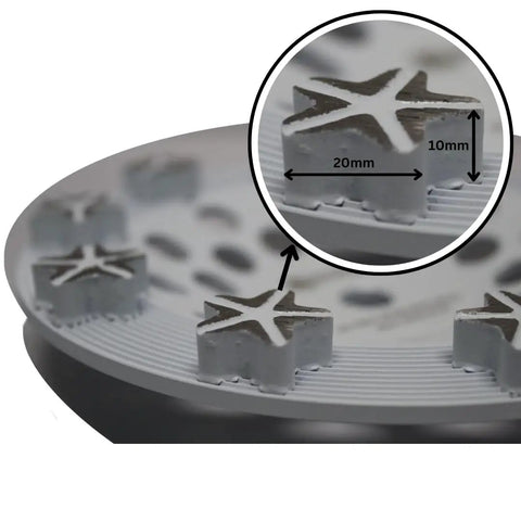 Close-up of Star Turbo 7 Inch Diamond Cup Wheel With 10 Segment Turbo Design showing detailed measurements for grinding concrete.