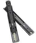 Soft Close Three-Section Drawer Slides With Ball Bearing Runners Black Cabinet Drawer Rails For Furniture Smooth Glide No Slam Heavy Duty Track 50cm 20in Length, showing two black slides with visible ball bearings.