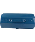 Heavy Duty Iron Toolbox With Extended Telescopic Handle Built Tough For Working Crews And Weekend Home Repair Tasks Blue Metallic Storage Container top view with handle