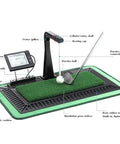 Golf Swing Trainer With Digital Practice Mat And 360 Degree Rotation, Voice Coach, And Hitting Exerciser displayed with components labeled