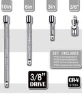 3/8 Inch Drive Extension Bar Set With Universal Joint Socket Includes 3, 6, And 10 Inch Extensions Chrome Vanadium Steel