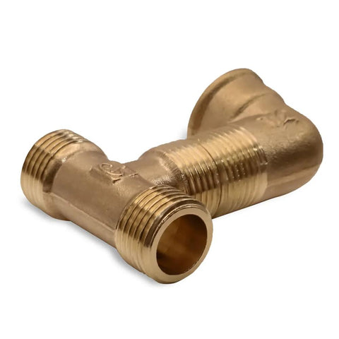 Brass elbow adapter, 3/4in male x 3/4in female, 90-degree plumbing fitting