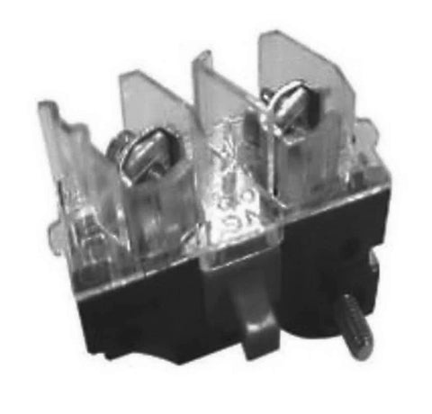 Single unit 1NO normally open contact block for 22mm control stations, red screw connector plastic terminal, front view