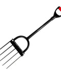 Heavy Duty 5 Tine Pitch Fork For Garden Work With Long Ergonomic T Handle Rust Resistant Stainless Steel Head Minimal Soil Adhesion