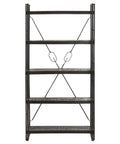 Industrial Five Tier Bookcase With Solid Mango Wood Shelves And Black Powder Coated Steel Frame Seventy Point Nine Inches Tall Durable