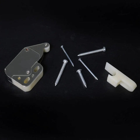 2 Sets Spring Loaded Mini Tip Push Catch Release Latch Push To Open Touch Lock Self Locking Buckle Hinge For Cupboard Doors And Furniture Hardware, Durable Stainless Steel, No Fuss Install, Rust Resistant, shown with screws and components