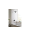 Bathroom setup with IBox Universal Plus Shower Rough In With Service Stops Three Quarter Inch, bathtub, and shower trim.