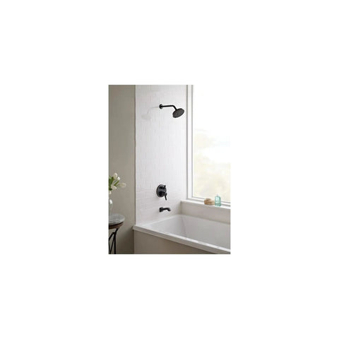 Bathroom setup with IBox Universal Plus Shower Rough In With Service Stops Three Quarter Inch, bathtub, and shower trim.