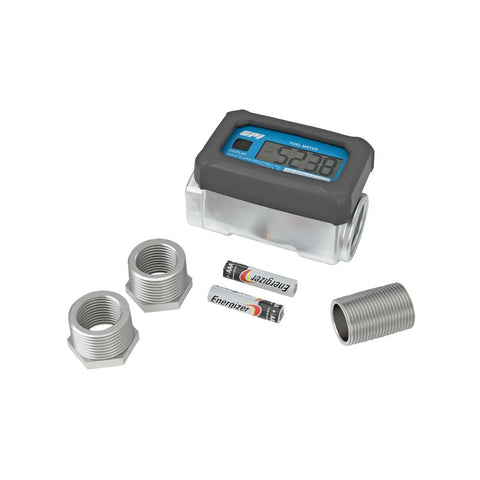 Turbine Fuel Flow Meter Kit With Aluminum Body, Battery Powered Digital Display, Reads 3 To 30 GPM, Works With Gas Diesel And Kerosene