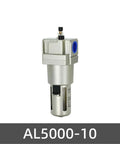 Pro Grade Pneumatic Oil Mist Lubricator FRL Unit For Air Tools And Compressors Three Eighths To One Half Inch BSPT NPT Inlet Air Treatment Compatible Durable Metal Body with AL5000-10 model shown.