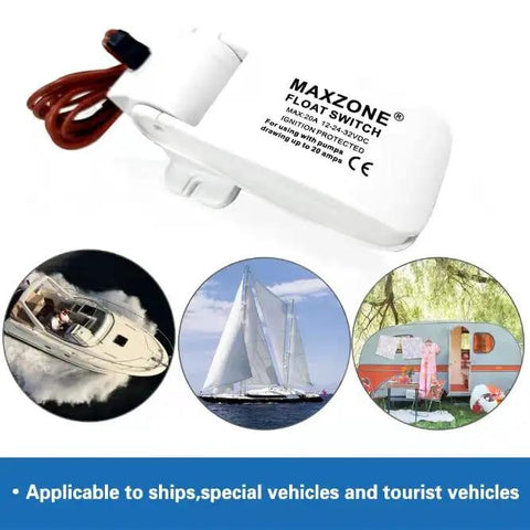 Automatic Submersible Bilge Water Pump For Boats 12V 1100GPH With Float Switch, shown with various marine applications.