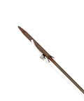 Detail of Shaka Hybrid Carbon Fiber Pole Spear 7ft for spearfishing, showing stainless steel head and slip tip design.