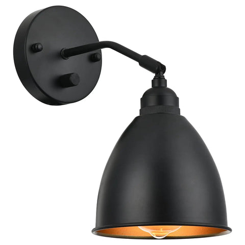 Set Of 2 Matte Black Bell Shade Wall Sconces With Switch, Hardwired 110V Lighting Fixtures, close-up view showing E26 socket