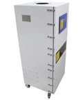 Industrial Pulse Dust Collector with PTFE filter, mobile 220V unit on wheels for CNC machining and metal cutting dust extraction.