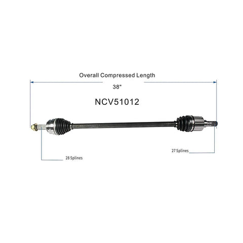 Front Right Passenger Side Heavy Duty CV Axle For 2013 Through 2019 Mitsubishi Outlander Sport FWD And 2008 Through 2017 Mitsubishi Lancer Auto CVT Trans NCV51012 Joint Shaft Assembly, 38in