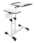 Smooth Rolling Standing Desk Heavy Duty Sit Stand Laptop Cart with two surfaces and lockable wheels for home office.