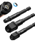 Driver Extension Socket Adapter Set 2 In 1 Hex Shank Converter Magnetic Screwdriver Attachment for Power Tools, 1/4, 3/8, 1/2 inch sizes.