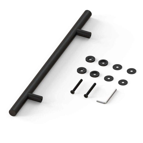 Heavy Duty 22 Inch Extra Long Pull Barn Door Handle Set In Frosted Black Finish with installation hardware included