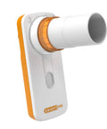 Personal Pocket Peak Flow Meter With Smartphone App For Home Lung Function Monitoring PEF And FEV1 Readings Sync Results To Your Health Care Provider No Prescription Needed Easy To Use, white and orange plastic device