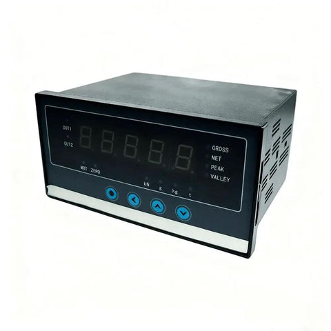 5-Digit Load Cell Display Controller With Dual Alarm Relay Outputs Pro Grade Digital Panel Meter For Gross Net Peak And Valley Readouts Zero Tracking And Auto Zero Industrial Weight And Force Monitoring Module, front view
