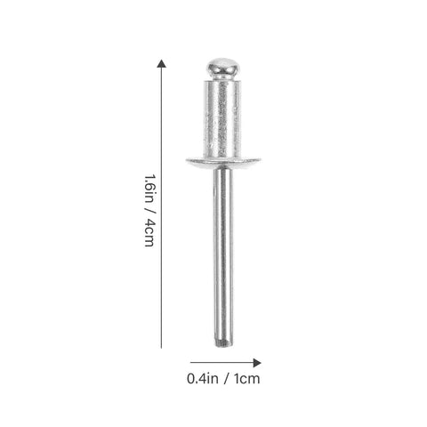 All Purpose Aluminum Blind Rivet Kit 140 Pcs Flange Pop Rivets Set For DIY Repairs And Industrial Projects, showing size dimensions