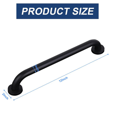 Built Like A Tank Matte Black Stainless Steel Grab Bars 12 Inch Handrail showing product dimensions and 2 inch mounting points.