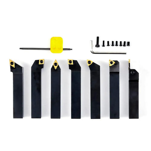 Indexable Lathe Turning Tool Set With Three Quarter Inch Shank Seven Piece Carbide Inserts CNC Built Tough Lathe Tools