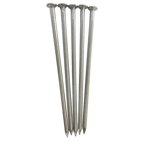 Heavy Duty 6 Inch Metal Nails 144 Pack Landscape Anchoring Spikes For Paver Edging Weed Barriers Turf Tent Stakes And More Ideal For Yard Construction Carpentry Projects, close-up view of nail heads and points