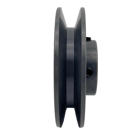 Side view of a Cast Iron V Belt Pulley Built Tough, 1 Inch Bore, 3.95 Inch Outer Diameter, 1 Groove For A AX B BX 4L 5L Belts, Motor Pulley Sprocket