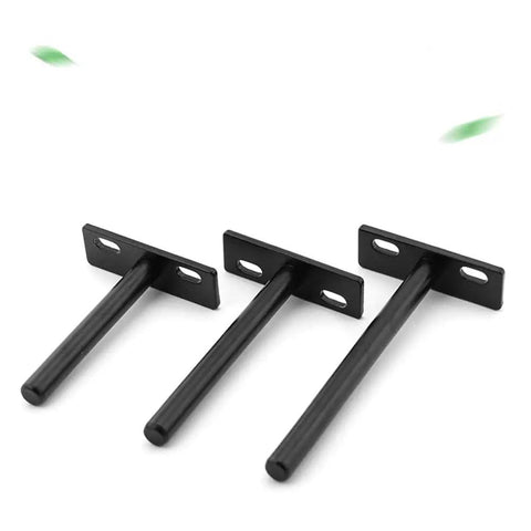 Built Tough T Shaped Wall Bracket Premium Silver Shelf Support Invisible Anti Rust Metal Partition Hanger Sleek Nickel Plate, three heavy-duty black brackets.