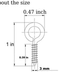 Diagram showing dimensions of a screw eye from One Inch Screw Eye And Eye Hook Set Nickel Plated For Lightweight DIY Projects