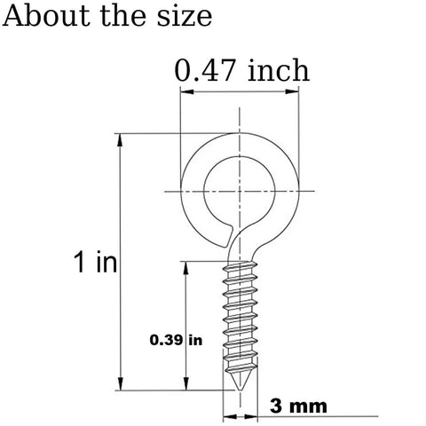 Diagram showing dimensions of a screw eye from One Inch Screw Eye And Eye Hook Set Nickel Plated For Lightweight DIY Projects