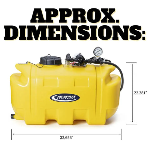 25 Gallon Platinum Spot Sprayer With Prime Pump Delivers 60 Psi For Heavy Duty Ag Work Polyethylene Tank measurements shown