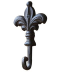 Top Shelf Single Piece Heavy Duty Cast Iron Wall Hook With Screws with decorative fleur-de-lis design for hanging bags or keys.
