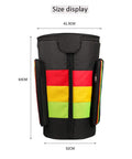 Road Warrior Djembe Drum Backpack With Waterproof Oxford Weave For 13 Inch African Percussion, size display with measurements.