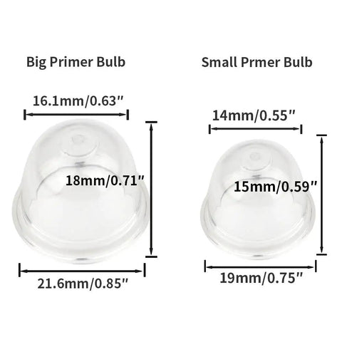 Comparison of big and small primer bulbs for Four 4 Foot Small Engine Fuel Line Kit Pro Grade With Primer Bulb And Two Filters