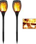 Two Pack Upgraded Solar Torch Lights With Realistic Dancing Flame LEDs 96 LED Dusk To Dawn Flicker 42.9 Inch Tall Outdoor Waterproof Garden Path Lighting For Patio Walkways