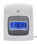 Built Tough Wall Mount Or Desk Time Clock Bundle With Bright Lcd Screen showing time, date, and color settings on LCD display.
