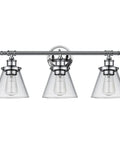 Parker 3-Light Vanity Light In Chrome With Clear Glass Shades, Bulb Not Included, fixture 24.63W x 11H, modern bath fixture