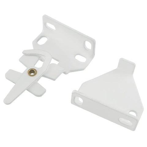 Rock-Solid R16 Roller Shade Brackets Set Of 2 White Metal Curtain Rod Mounts For Indoor Outdoor Heavy-Duty Durable Clutch Support Hardware Pro-Grade Build Quality No-Fuss Installation, showing two white metal brackets.